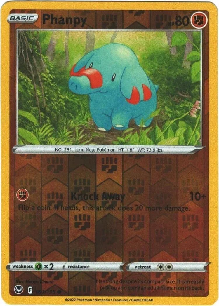 Phanpy reverse holo card front, Silver Tempest 91/195
