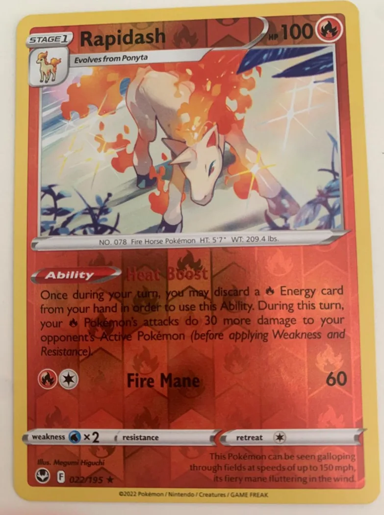 Rapidash reverse holo card front, Silver Tempest 22/195