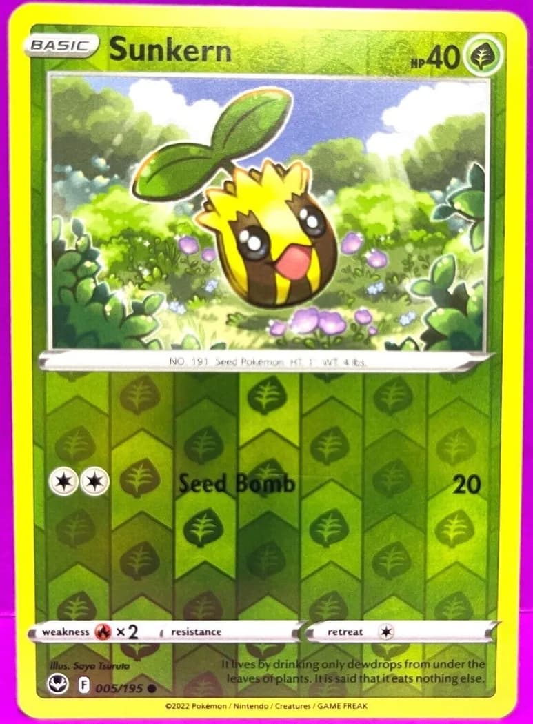 Sunkern reverse holo card front, Silver Tempest 5/195