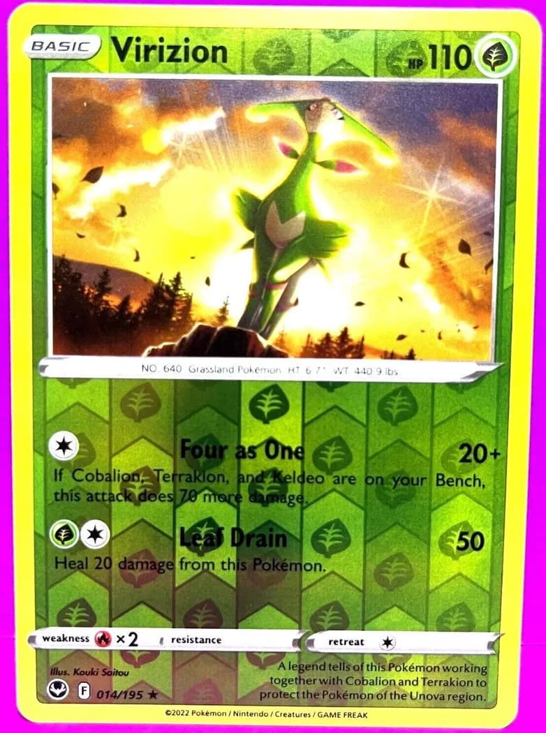 Virizion reverse holo card front, Silver Tempest 14/195