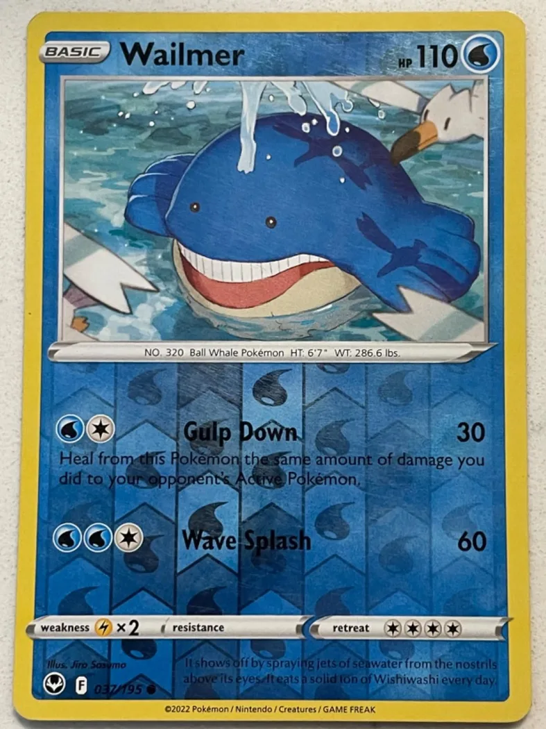 Wailmer reverse holo card front, Silver Tempest 37/195