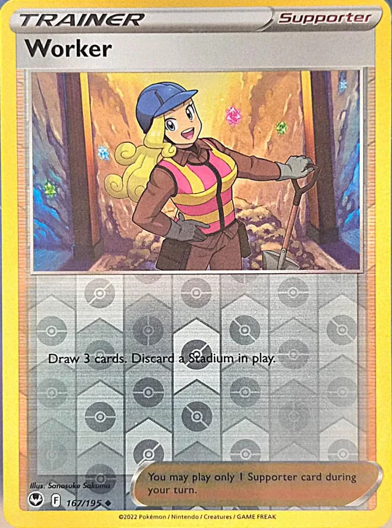 Worker reverse holo card front, Silver Tempest 167/195