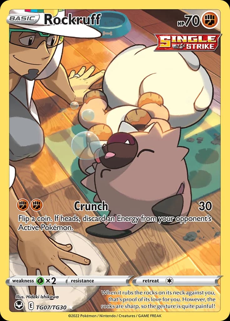 Silver Tempest Rockruff card front, TG07/TG30