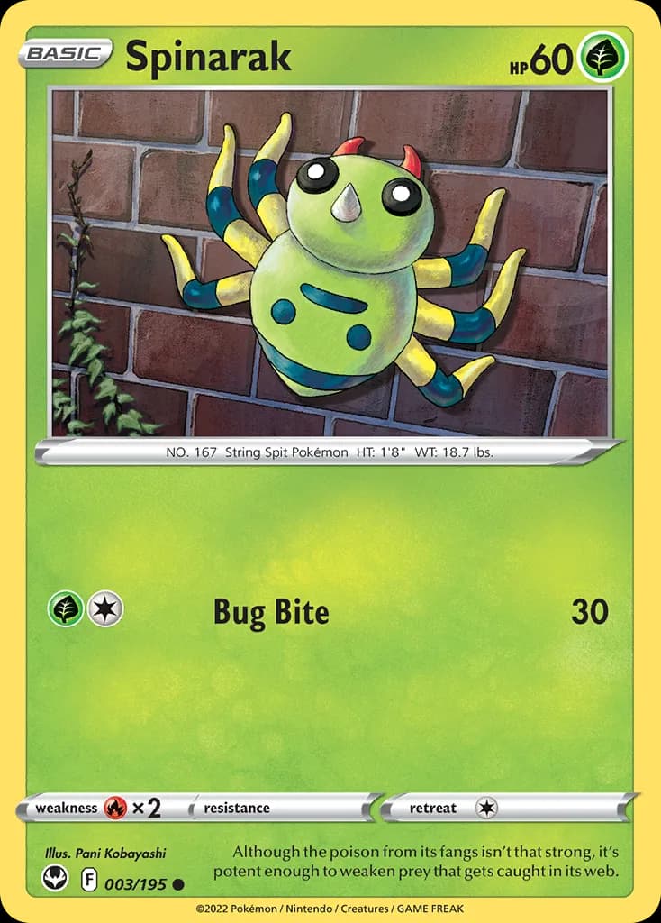 Silver Tempest Spinarak card front, 3/195