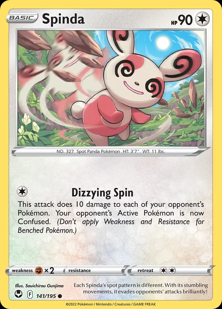 Silver Tempest Spinda card front, 141/195
