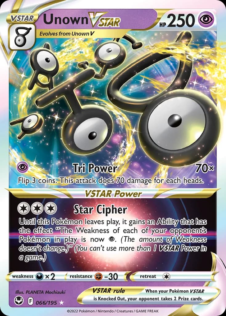 Silver Tempest Unown VSTAR card front, 66/195