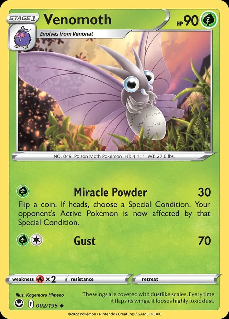 Silver Tempest Venomoth card front, 2/195
