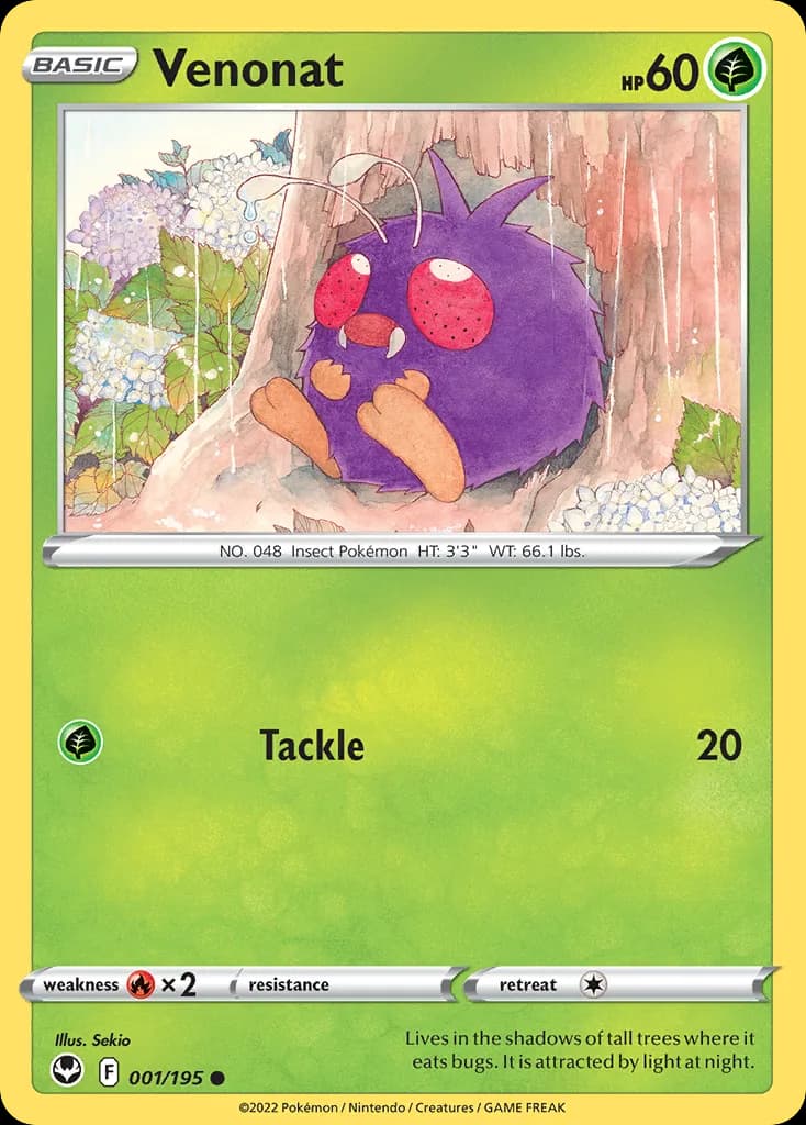 Silver Tempest Venonat card front, 1/195