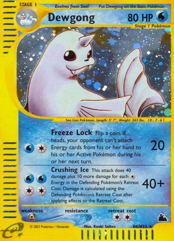 Dewgong card front, Skyridge H6/H32