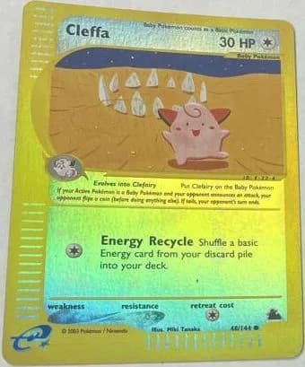 Cleffa reverse holo card front, Skyridge 48/144