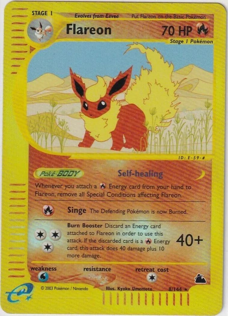 Flareon reverse holo card front, Skyridge 8/144