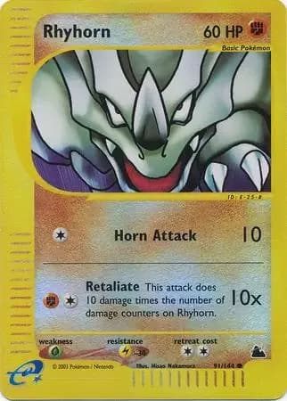 Rhyhorn reverse holo card front, Skyridge 91/144