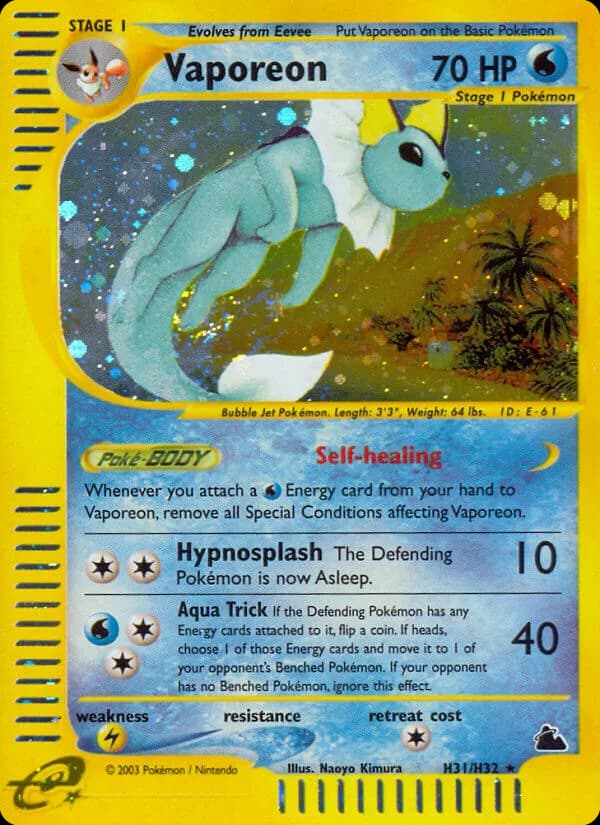 Vaporeon card front, Skyridge H31/H32