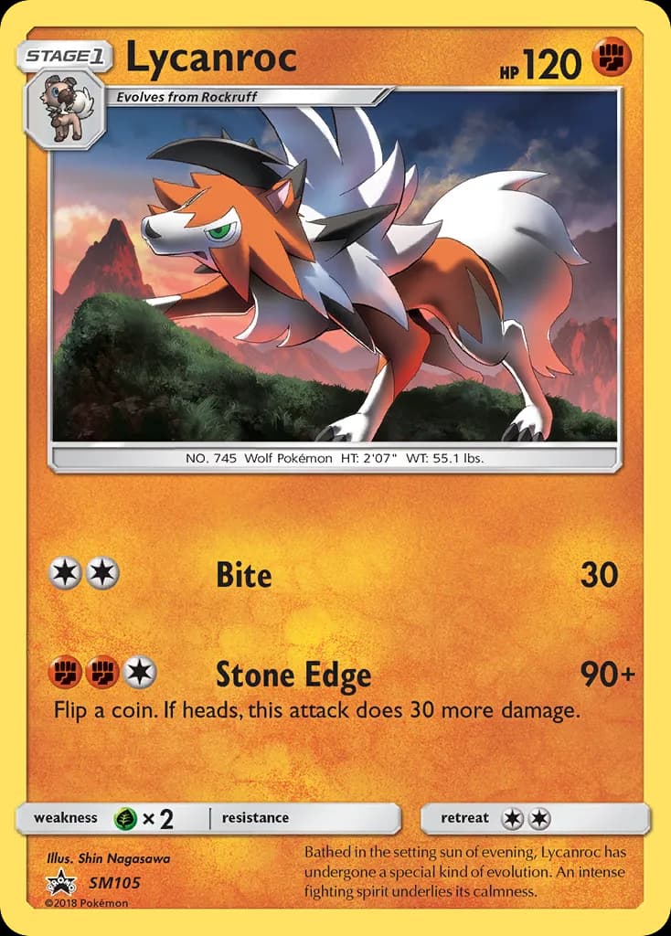Lycanroc card front, SM Black Star Promos SM105