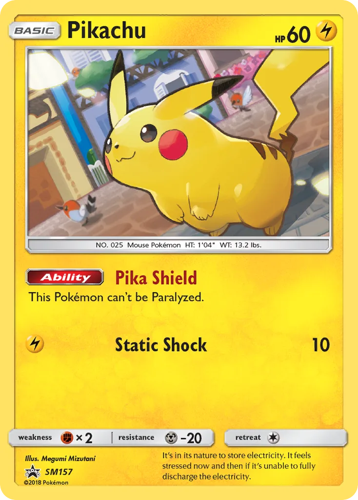 SM Black Star Promos Pikachu holo promo card front, SM157