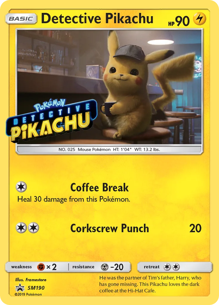 SM Black Star Promos Detective Pikachu holo promo card front, SM190