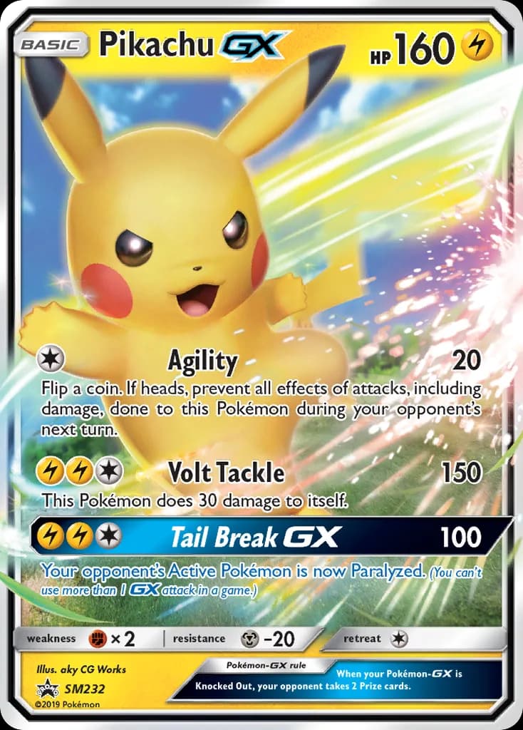 SM Black Star Promos Pikachu GX holo promo card front, SM232