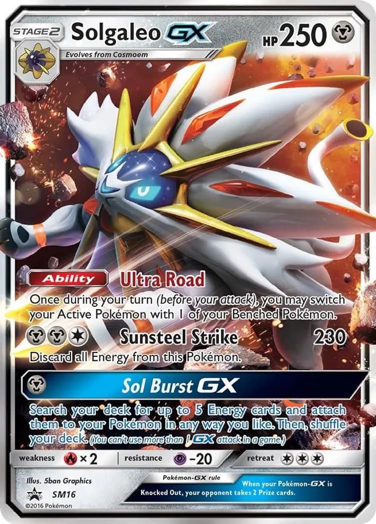 Solgaleo-GX card front, SM Black Star Promos SM16