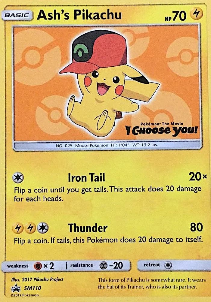 SM Black Star Promos Ash's Pikachu promo card front, SM110