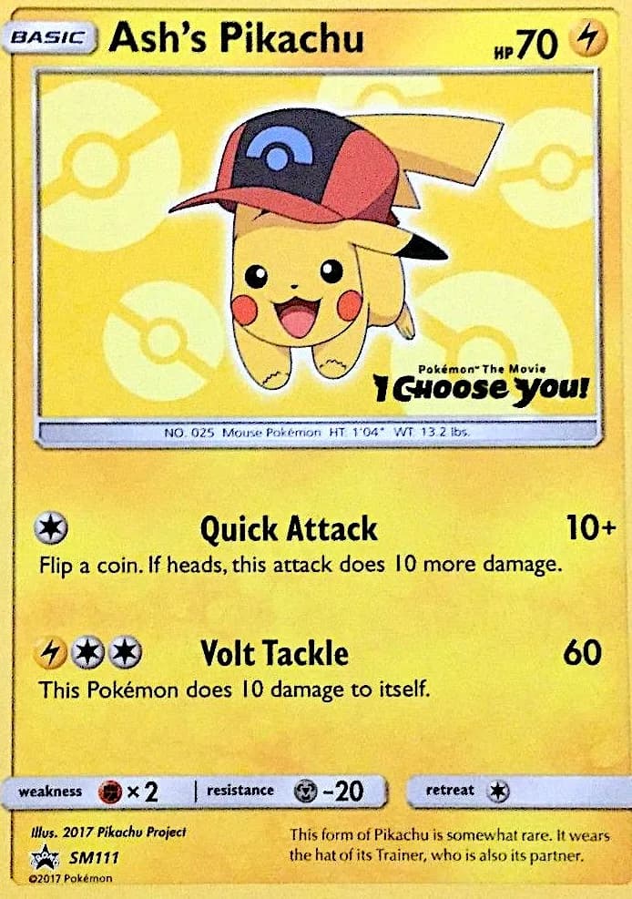 SM Black Star Promos Ash's Pikachu promo card front, SM111