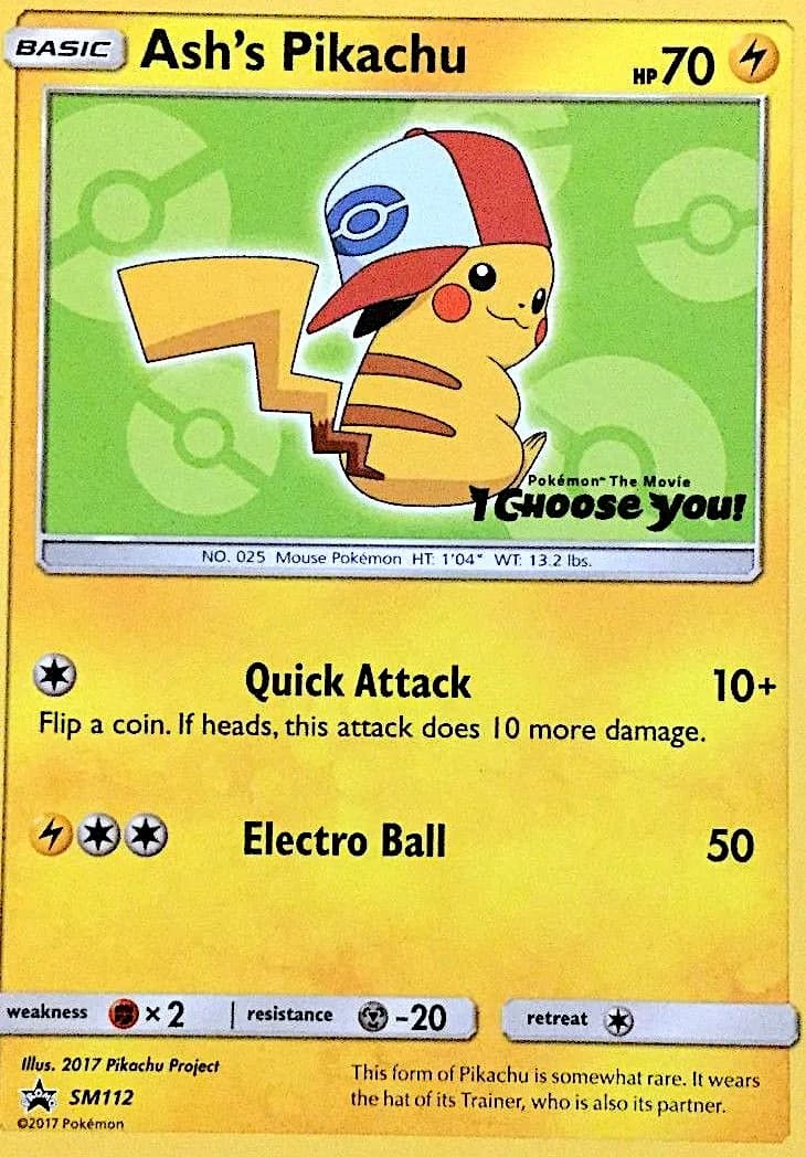 SM Black Star Promos Ash's Pikachu promo card front, SM112