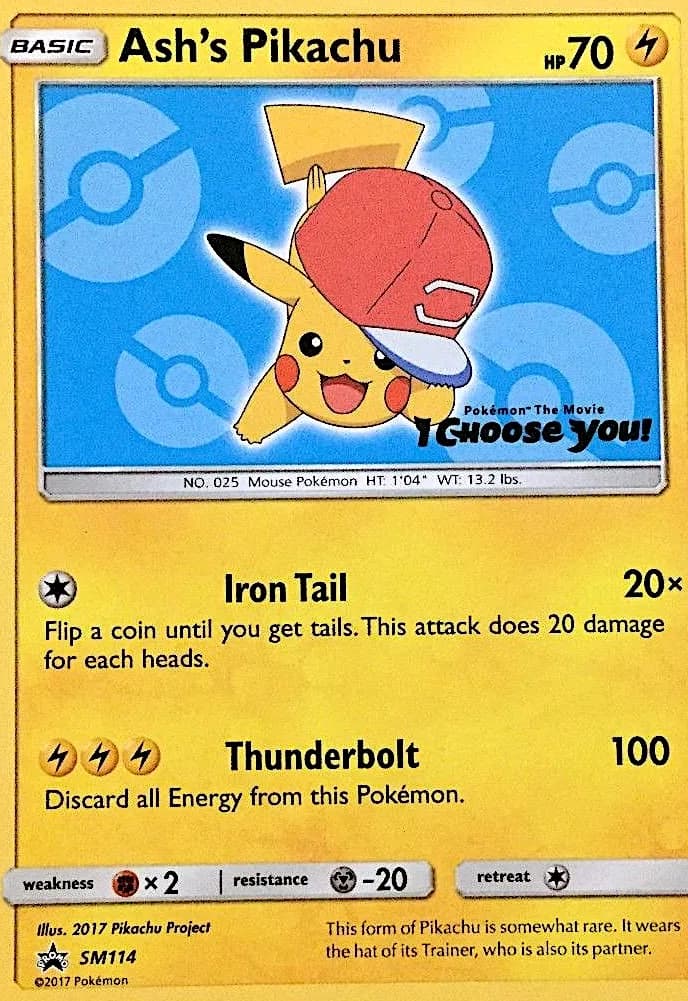 SM Black Star Promos Ash's Pikachu promo card front, SM114