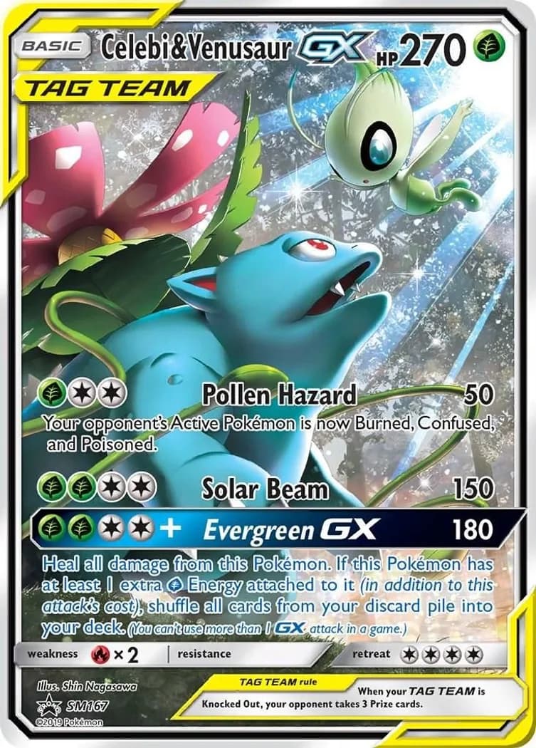 Celebi & Venusaur-GX card front, SM Black Star Promos SM167