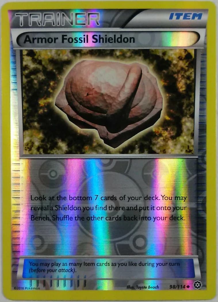 Armor Fossil Shieldon reverse holo card front, Steam Siege 98/114