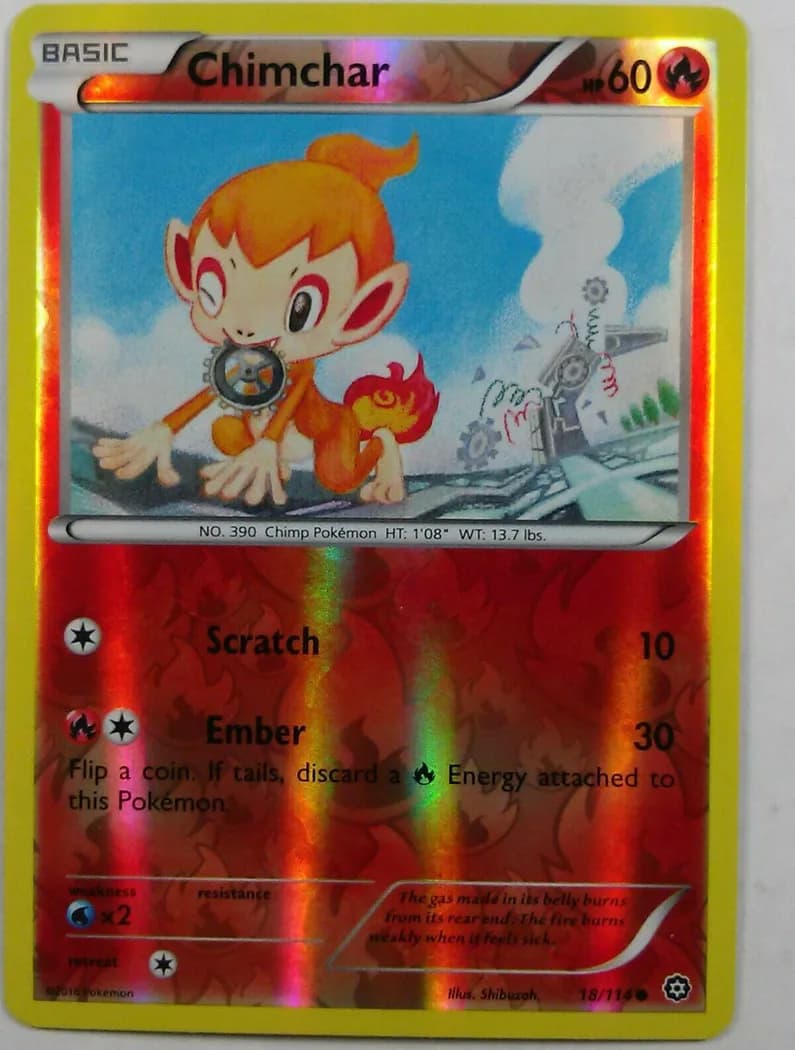 Chimchar reverse holo card front, Steam Siege 18/114