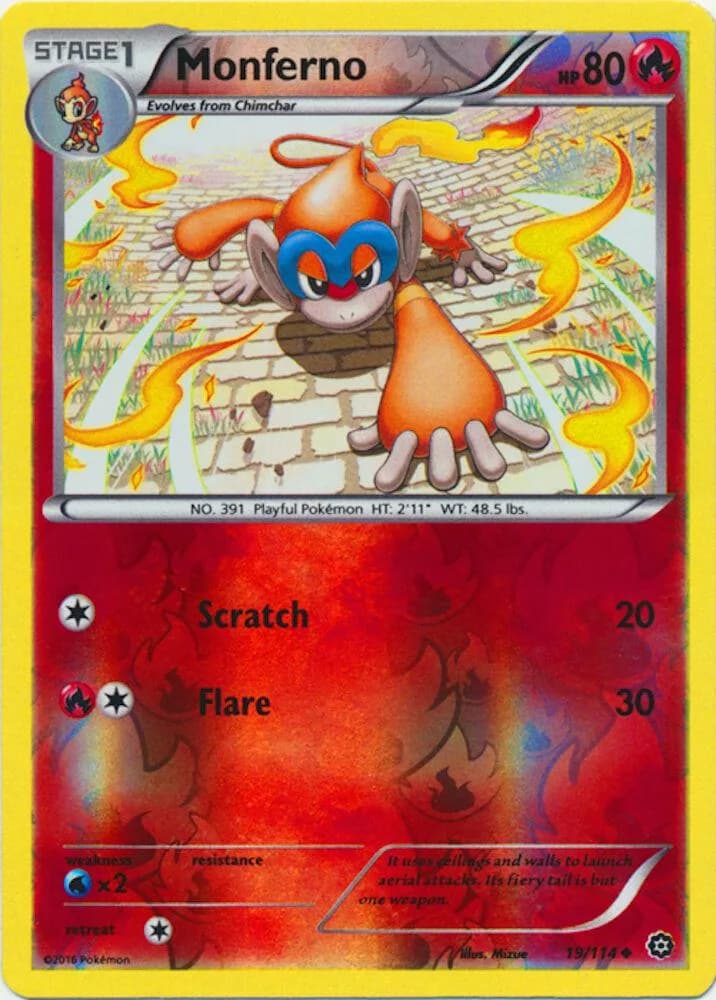 Monferno reverse holo card front, Steam Siege 19/114