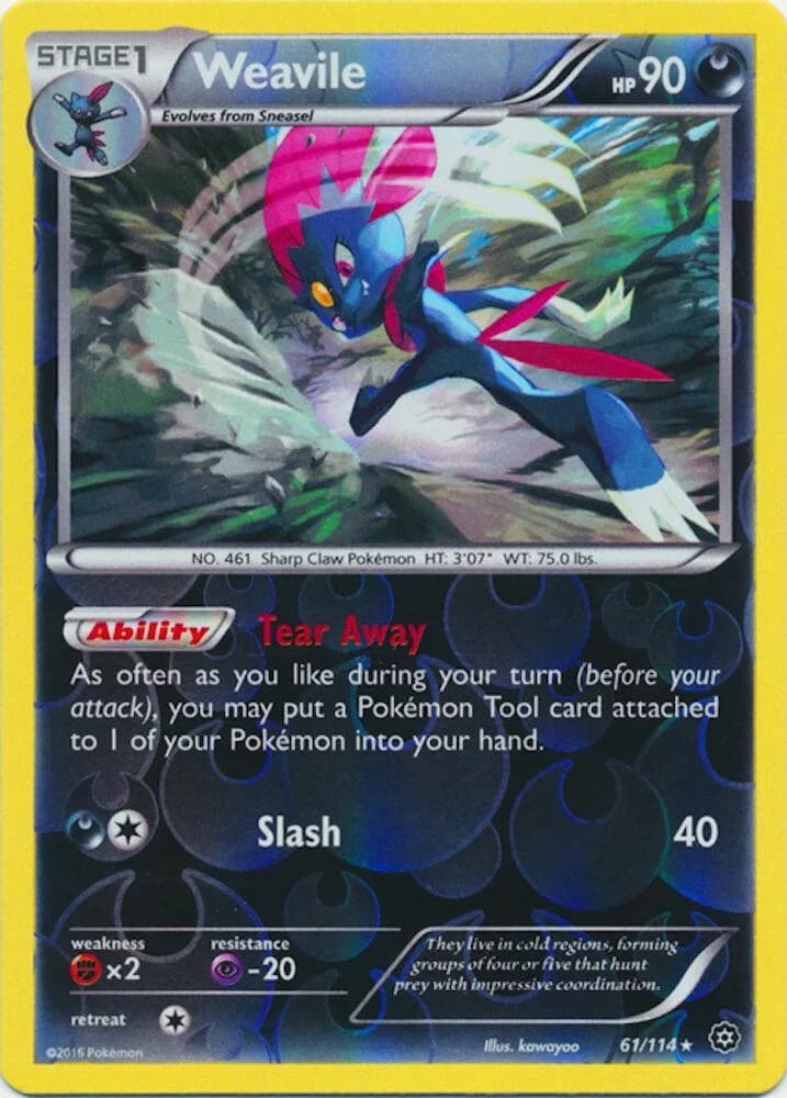 Weavile reverse holo card front, Steam Siege 61/114