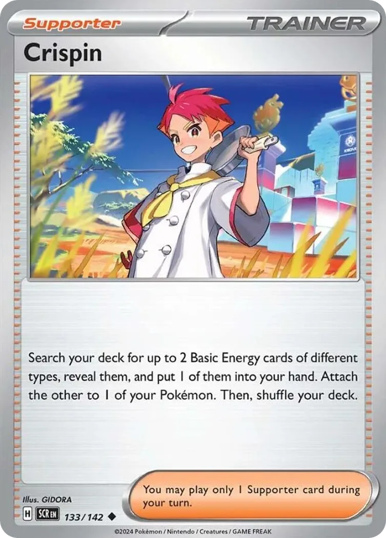 Crispin, Stellar Crown 133/142, English non-holo base-card reference; reverse-holo finish is not shown