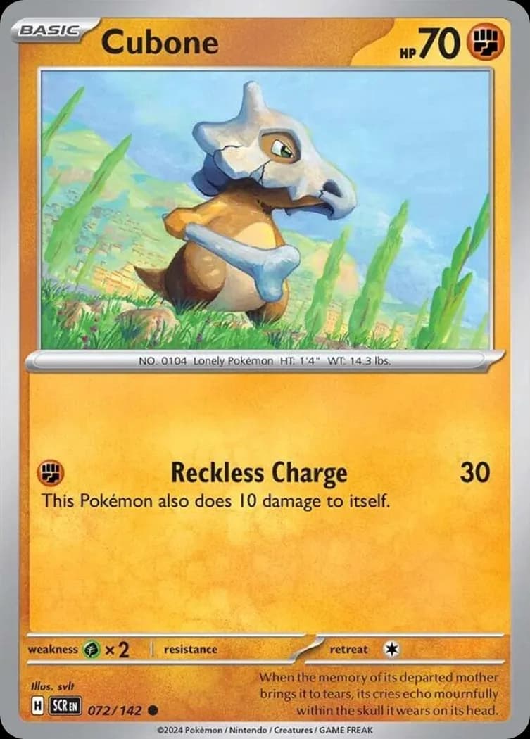 Stellar Crown Cubone card front, 72/142