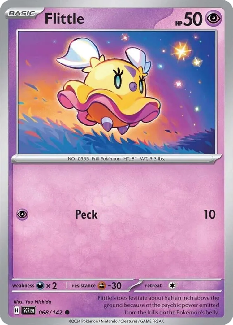 Flittle, Stellar Crown 68/142, English non-holo base-card reference; reverse-holo finish is not shown