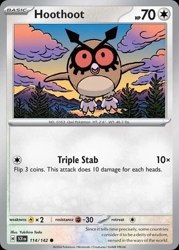 Stellar Crown Hoothoot card front, 114/142