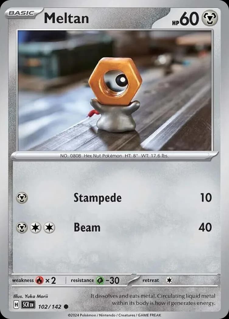 Stellar Crown Meltan card front, 102/142