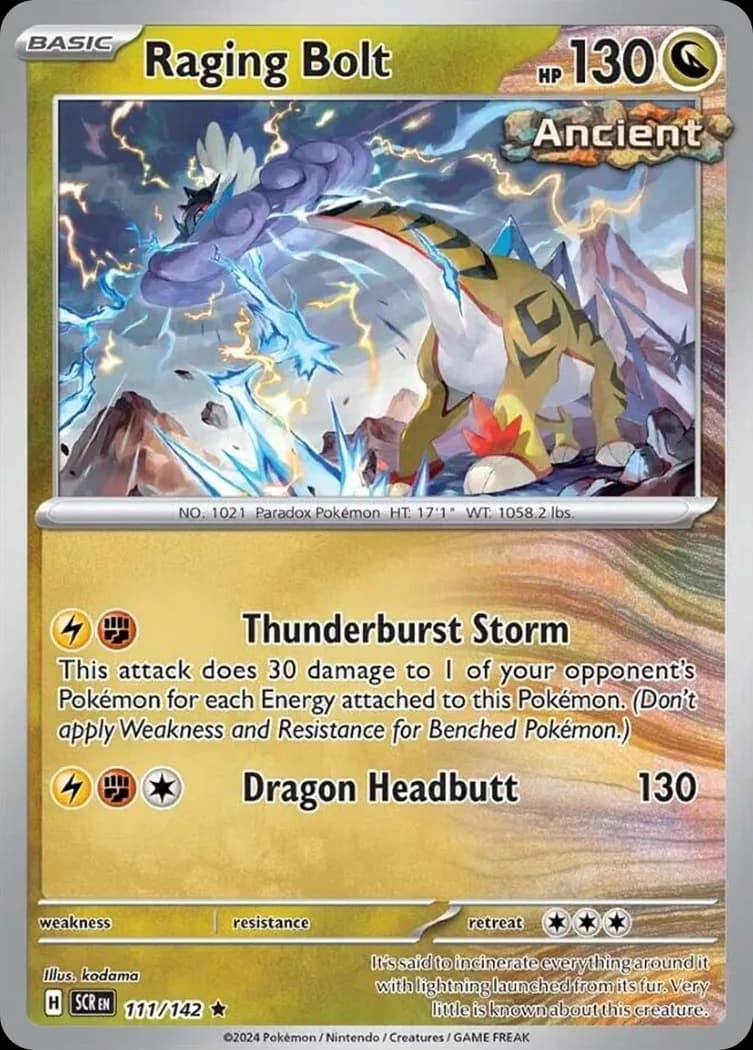 Stellar Crown Raging Bolt card front, 111/142