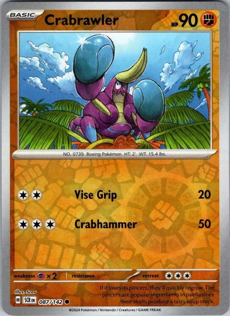 Crabrawler reverse holo card front, Stellar Crown 87/142