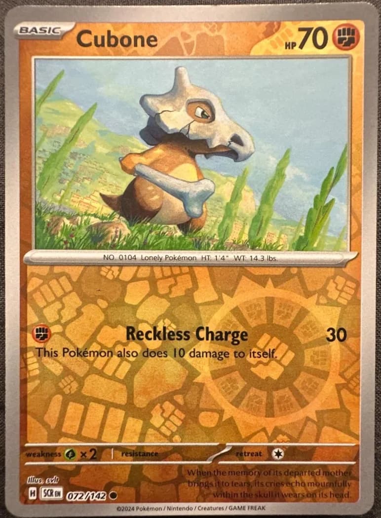 Cubone reverse holo card front, Stellar Crown 72/142