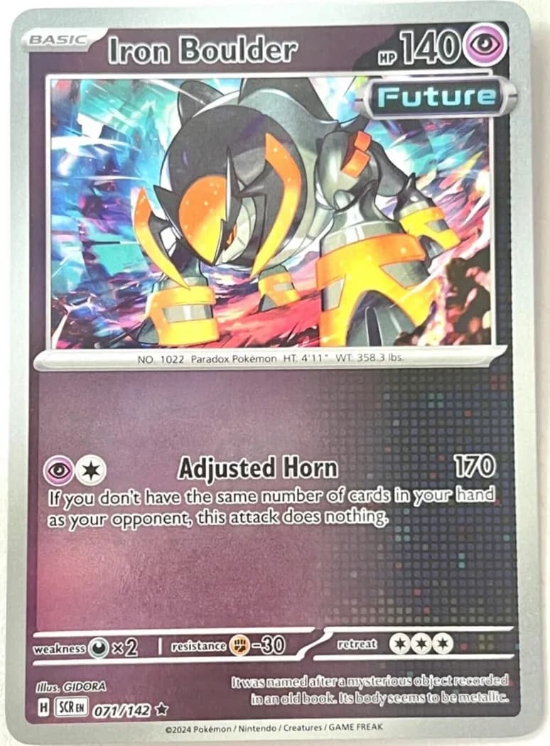 Iron Boulder reverse holo card front, Stellar Crown 71/142