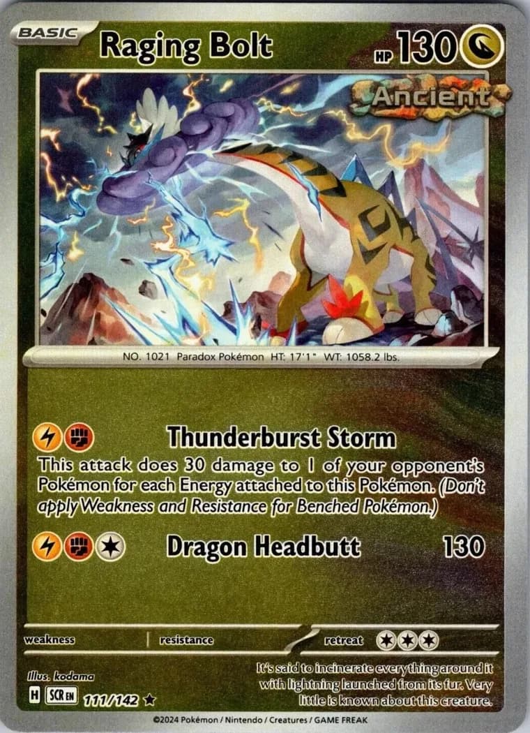 Raging Bolt reverse holo card front, Stellar Crown 111/142