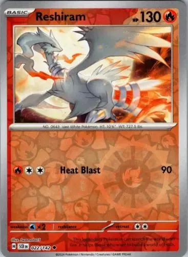 Reshiram reverse holo card front, Stellar Crown 22/142