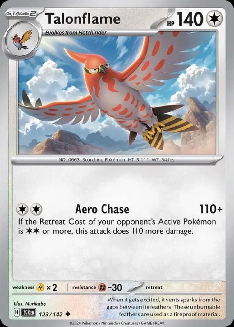 Stellar Crown Talonflame card front, 123/142
