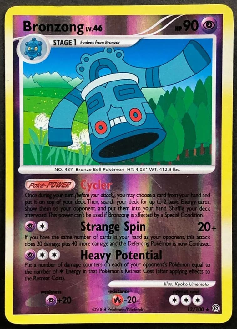 Bronzong reverse holo card front, Stormfront 13/100