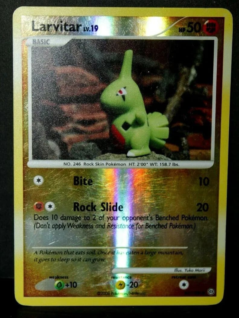 Larvitar reverse holo card front, Stormfront 63/100
