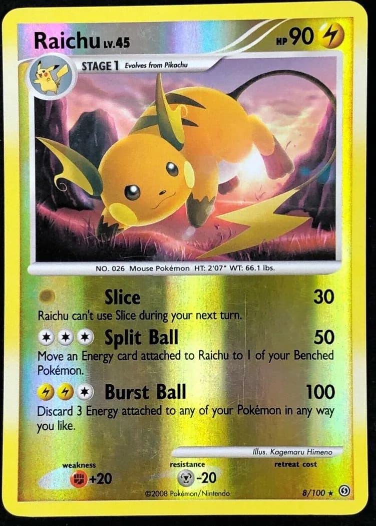Raichu reverse holo card front, Stormfront 8/100