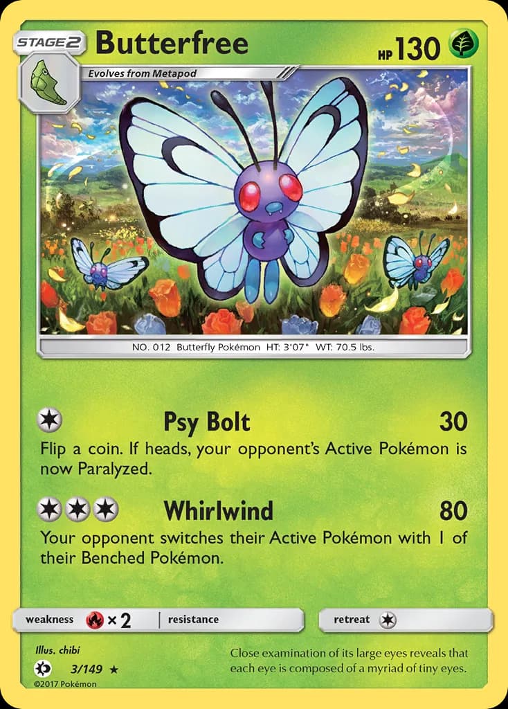 Sun & Moon Butterfree card front, 3/149