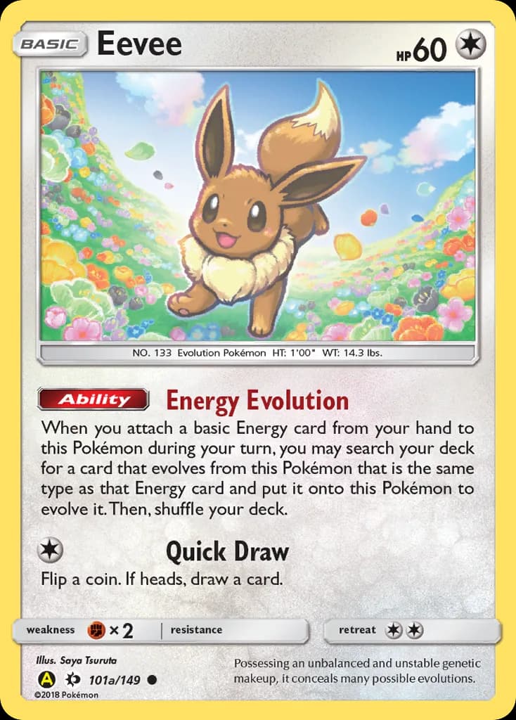 Sun & Moon Eevee card front, 101a/149