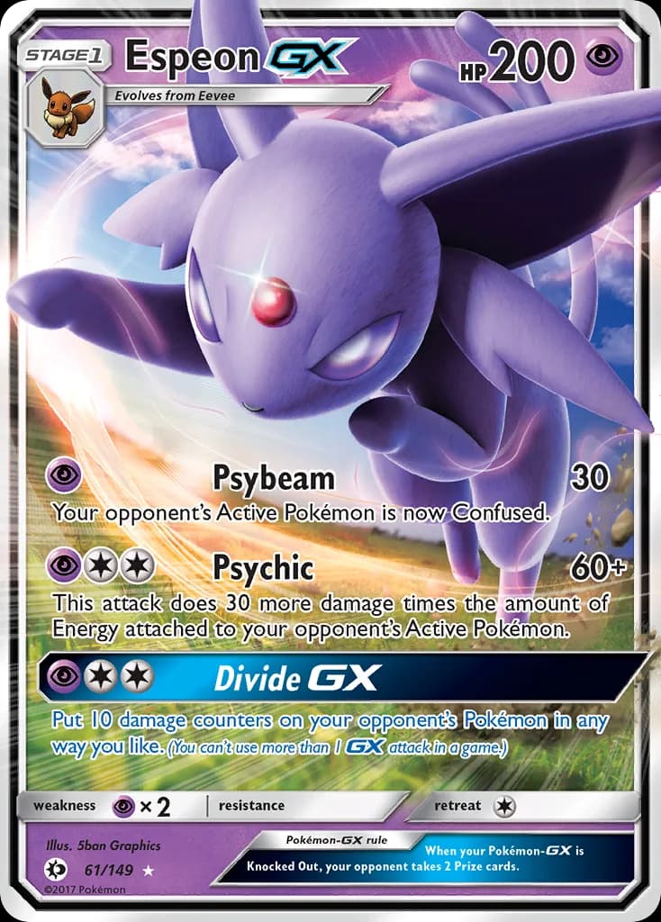 Sun & Moon Espeon-GX card front, 61/149