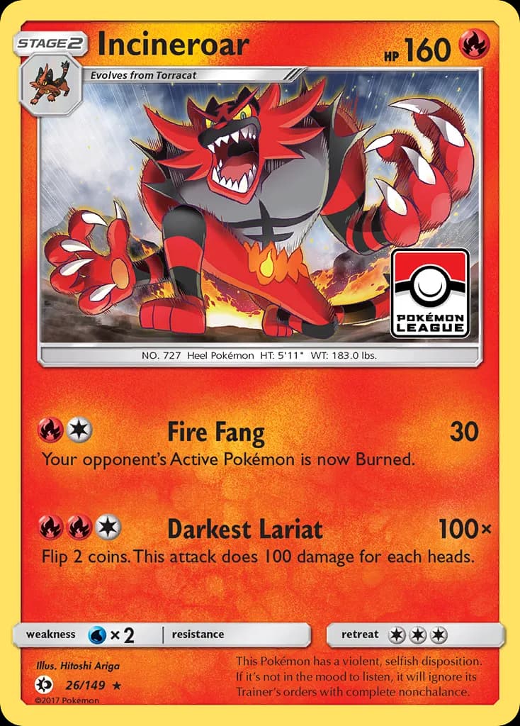 Sun & Moon Incineroar card front, 26/149